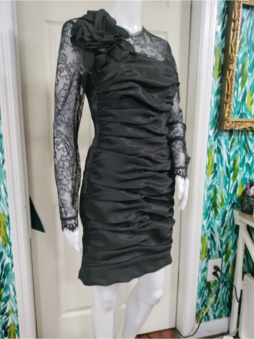 Vintage Jessica McClintock Lace Taffeta Ruched Mini Prom Dress 10 - Picture 4 of 15
